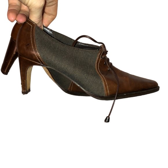 Prevata gray Flannel cordovan Brown Leather lace up heeled oxford shoes … - Picture 1 of 6